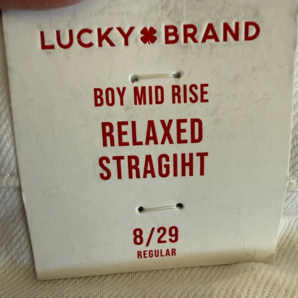 Lucky Brand Boy Mid Rise Relaxed Straight White Jeans Distressed 8/29 - Picture 9 of 9